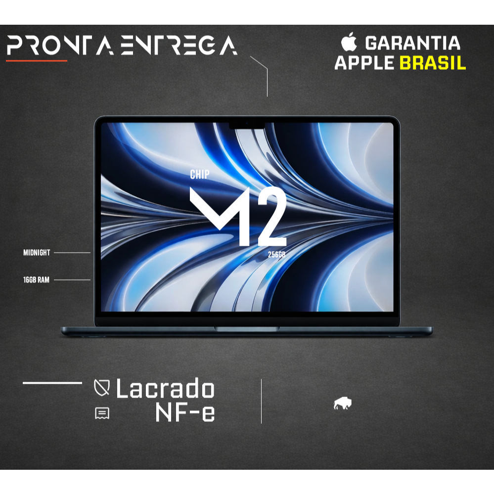 Apple Macbook Air M2 16GB RAM 256GB SSD Midnight Garantia Apple