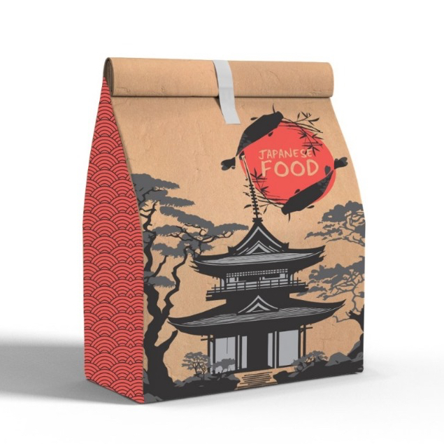 Sacos Oriental Food Papel Kraft Para Delivery - Sushi, Temak