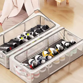 Com zíper Caixa de armazenamento empilhável para sapatos, caixa de armazenamento transparente multifuncional em concha em Oferta na Shopee