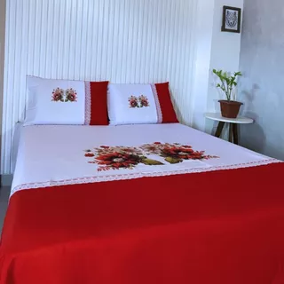 Lençol Casal Artesanal Pintado de Oxford com Fronhas - Sublimado em Oferta na Shopee