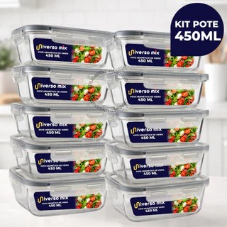 Kit 10 ou 5 Potes Vidro Hermético 450ml Retangular Mantimentos Marmita Premium em Oferta na Shopee