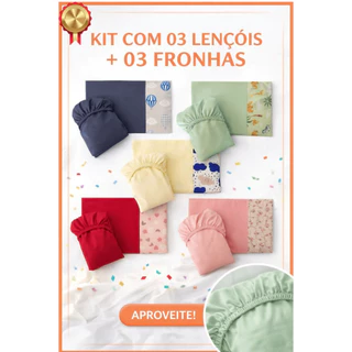 Kit Lençóis Berço Americano Microfibra 3 Lençóis + 3 Fronhas – Cores Sortidas em Oferta na Shopee