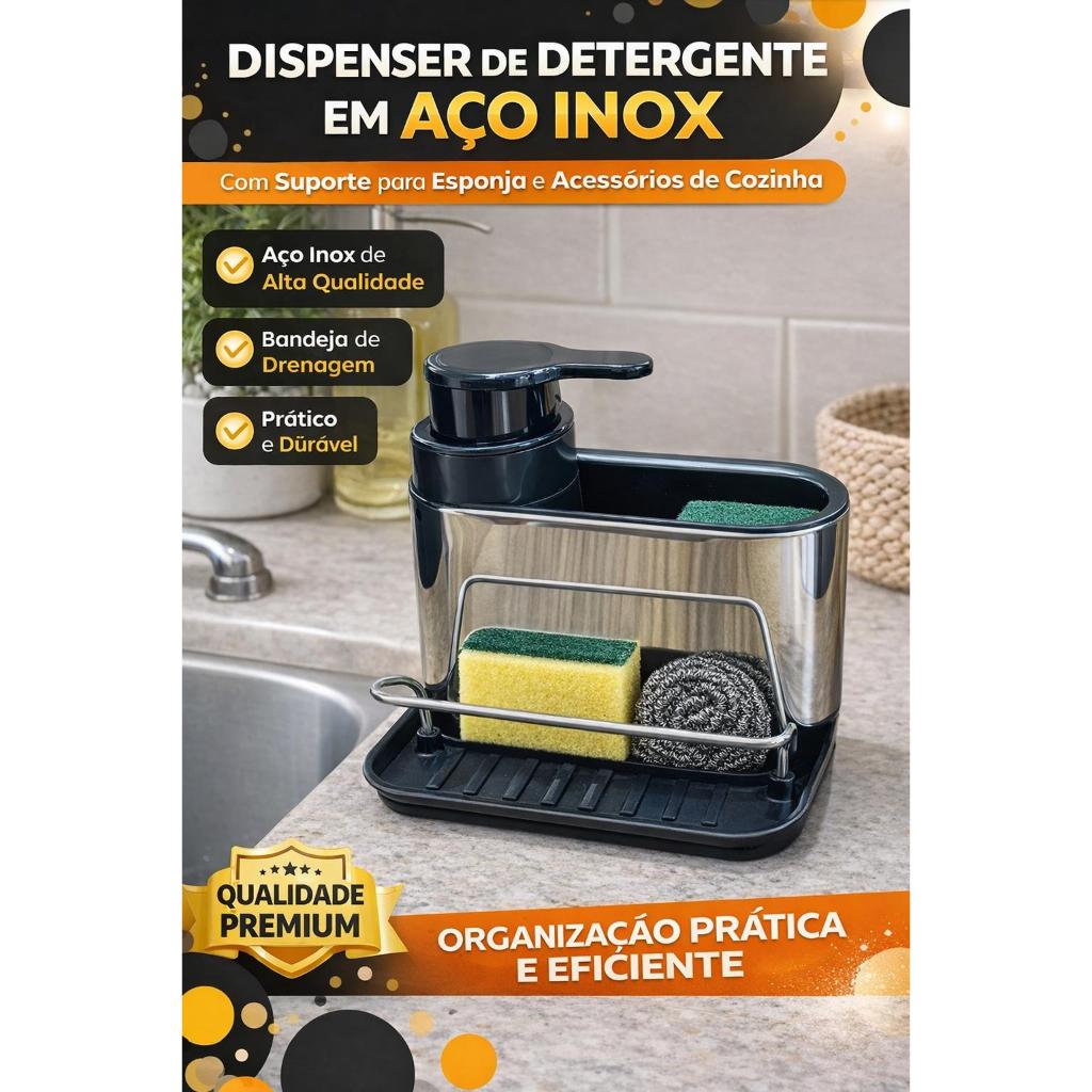 Porta Detergente e bucha para Pia e Cozinha | Dispender em Inox com ...