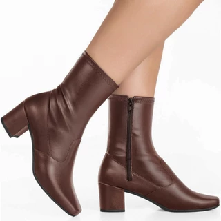 Bota feminina Gigil Bico Quadrado Salto Médio Com Zíper e Stretch Estica Na Perna em Oferta na Shopee