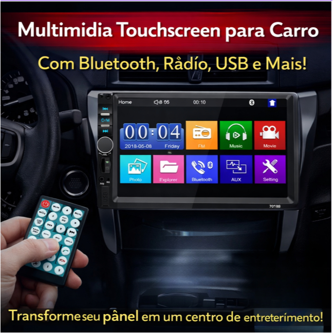 Central Multimídia MP5 Automotiva 7 Polegadas USB/AUX/TF Com Mirrorlink Touch Screen LULU