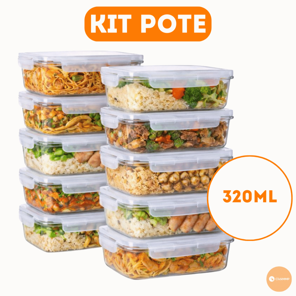 Kit Potes Herméticos De Vidro 320ml Para Marmita Mantimentos Com 4 Travas | Shopee Brasil