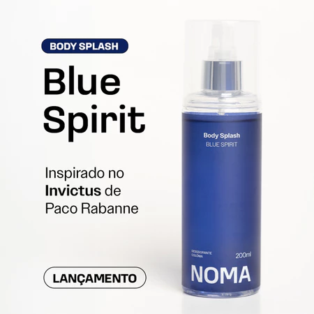 Body Splash Blue Spirit Noma, embalagem azul royal, sobre fundo branco