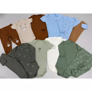 Kit Minimalista 12 peças body bebê manga curta manga longa calça Menino P ao GG