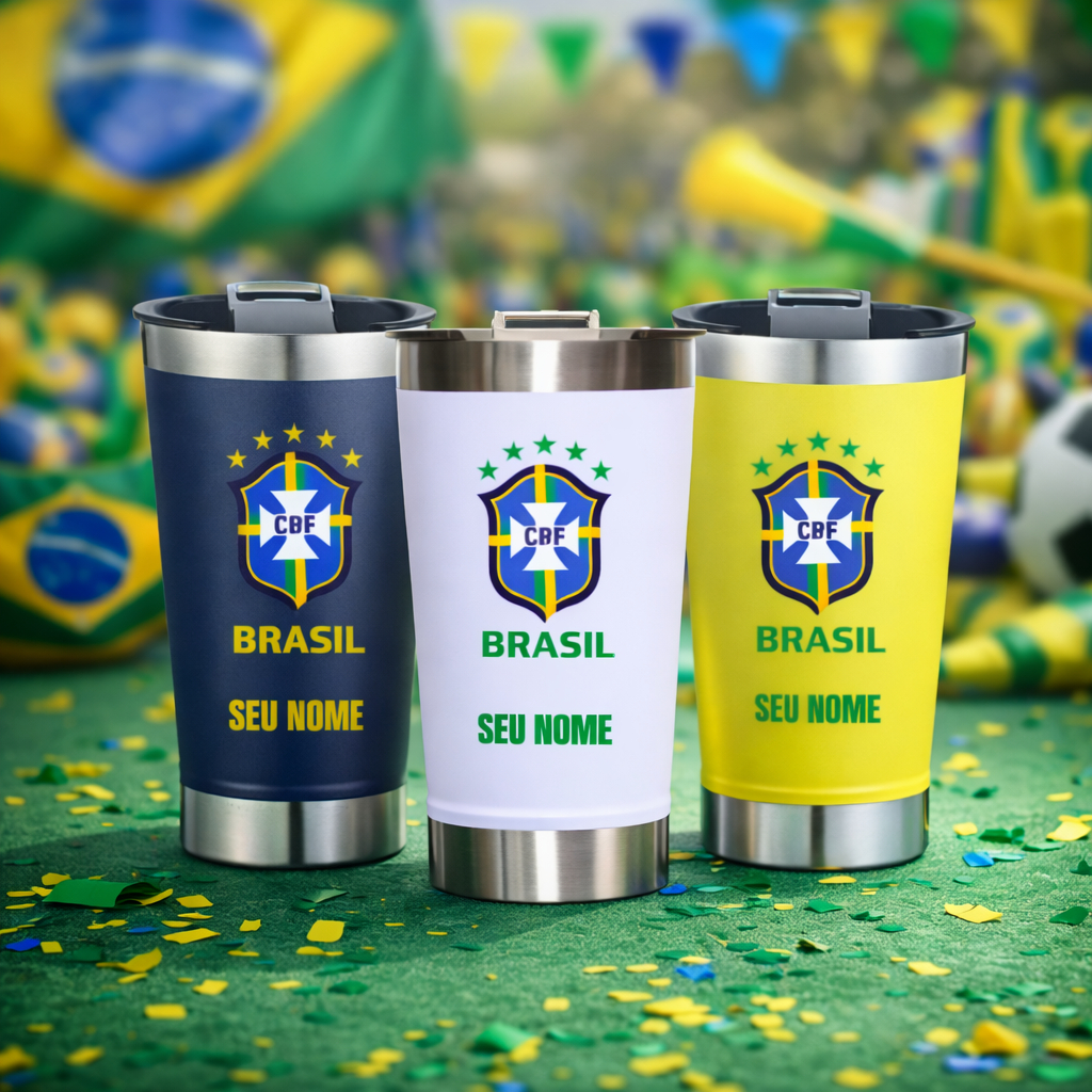 Copo Térmico Brasil Copa do Mundo Personalizado com SEU NOME