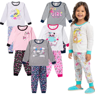 Kit estampado pijama infantil 2 conjuntos frio manga longa inverno calça e blusa menina criança em Oferta na Shopee