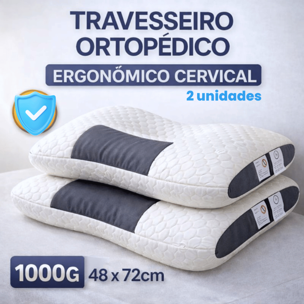 Travesseiro Ortopédico Cervical Ergonômico Fino 1000g Respirável Alívio ...
