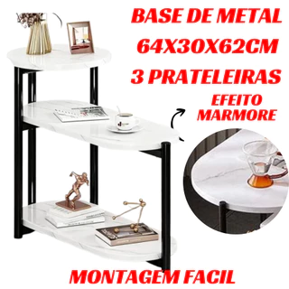 Mesa Lateral 64x30x62Cm Para Sala E Quarto 3 Prateleiras Base De Metal Efeito Marmore Multifuncional em Oferta na Shopee