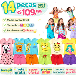 Kit 14 Conjunto Infantil Menina  Camiseta Verão Algodão Roupa de Bebê Criança em Oferta na Shopee