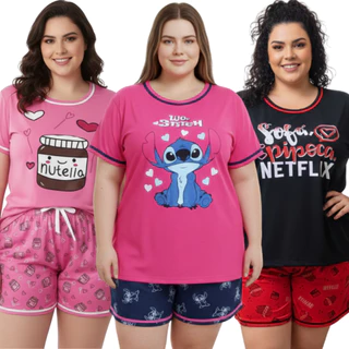 Baby Doll Plus Size Meia Manga | Short Doll Feminino | Roupa de Dormir em Oferta na Shopee
