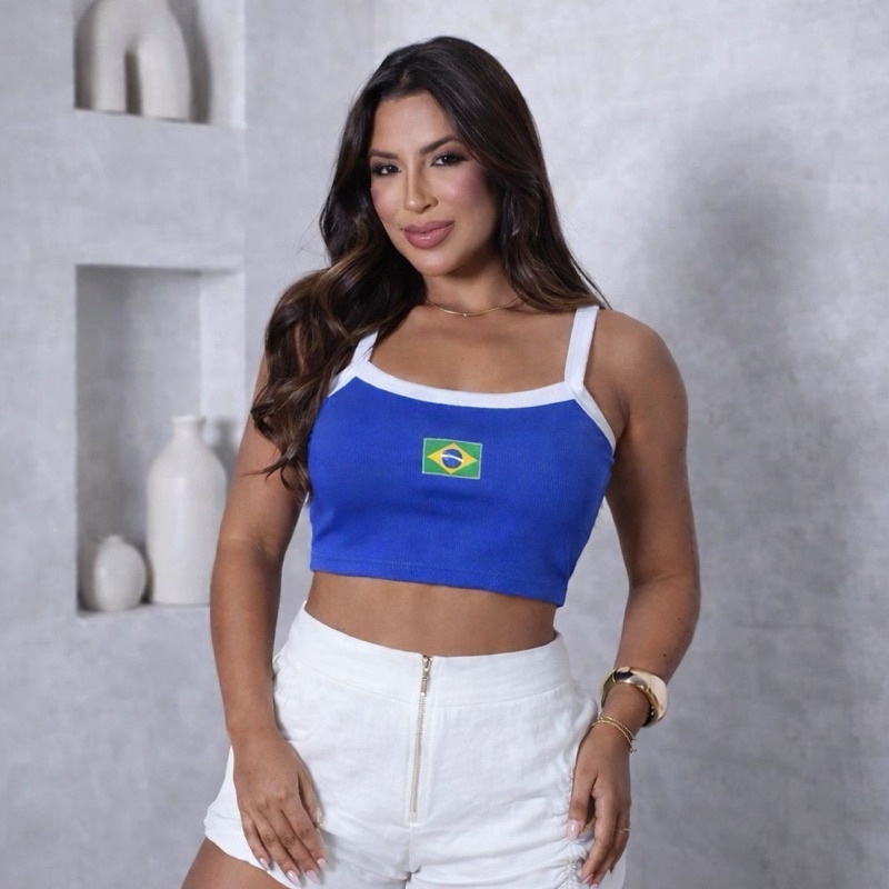 Cropped top Brasil Feminina em Ribana com Bandeira Bordado Seleção ...