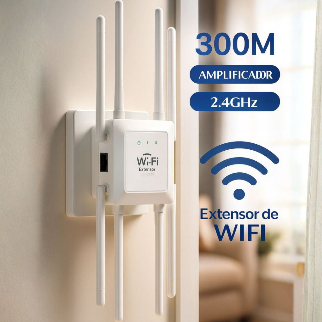 Repetidor Wi-Fi 300Mbps 8 Antenas Amplificador de Sinal Longo Alcance ...
