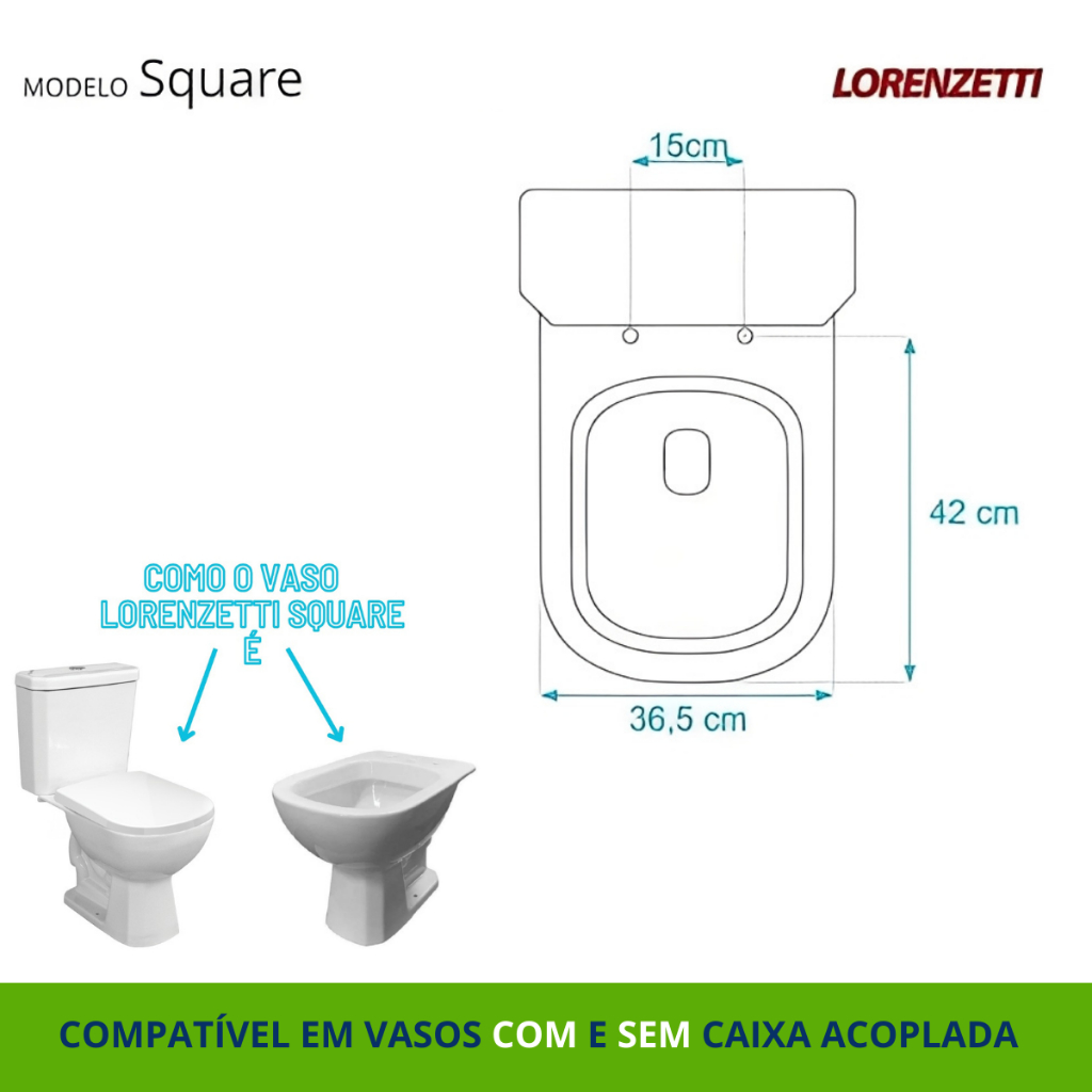 Assento Tampa Vaso Square Lorenzetti Sanitex Reforçado Bege Creme