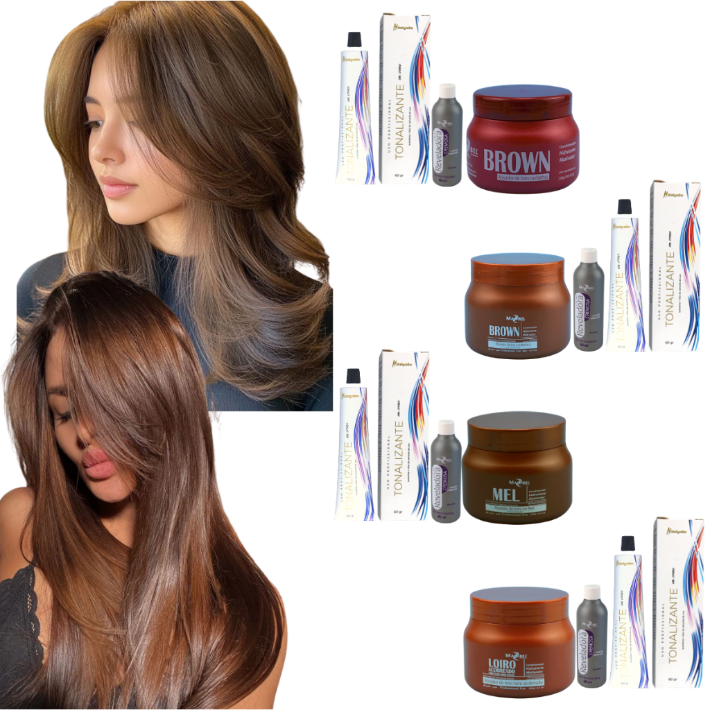 Kit Tonalizante 5.0 Castanho Claro + Ox + Matizador Brown / Mel ou ...