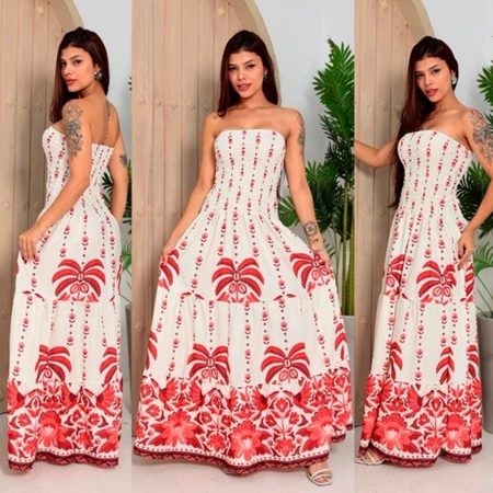 Vestido Tropical Longo Tomara que Caia Estampado – Moda Feminina 2026 ENTREGA INMEDIATO