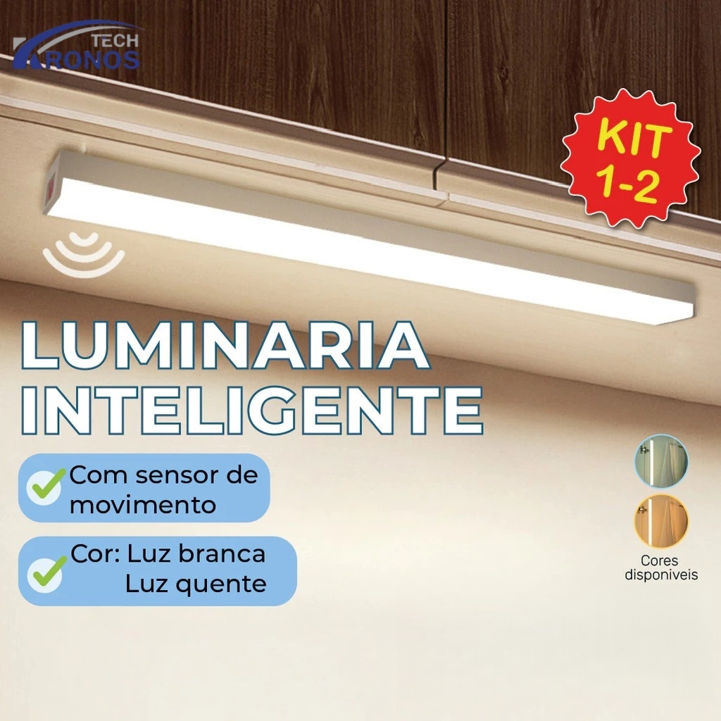 Kit 2 Smart Luminária Inteligente Ultra LED com sensor de movimento sem fio e Recarregável USB fino barra 50cm | Shopee Brasil
