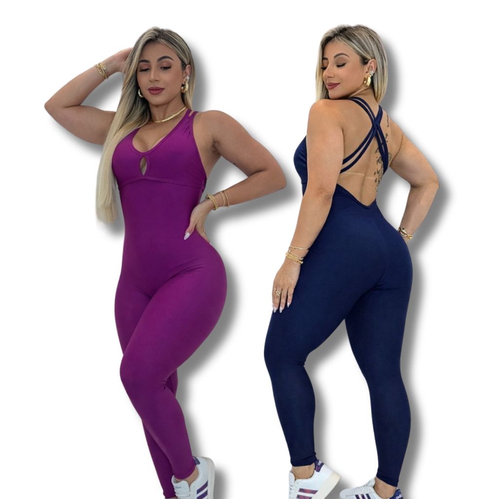 Macacão Feminino De Academia Leg Longo Fitness Alças Cruzadas Nas ...