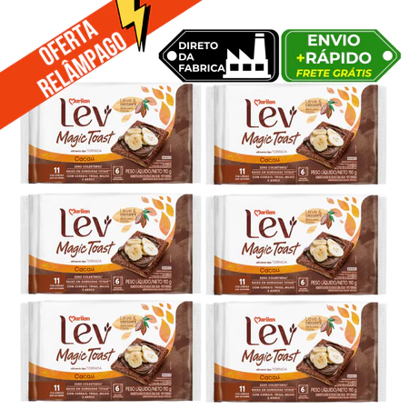 Kit 6 Torrada Lev Magic Toast Cacau 110g Marilan Original