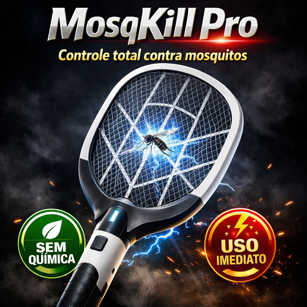 Raquete Elétrica Mata Mosquito MosqKill Pro Recarregável Insetos Dengue ...