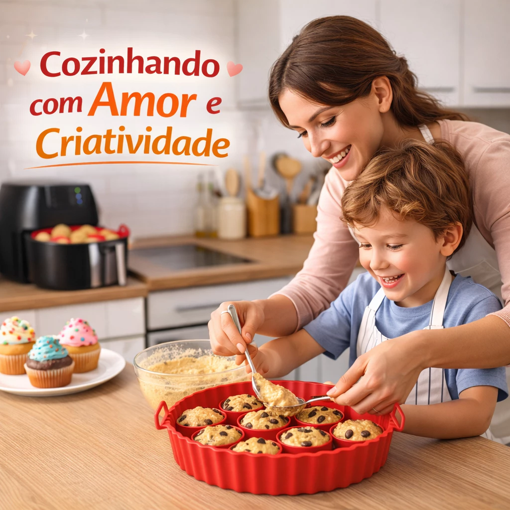 Kit 6 Forma de Silicone para Fritadeira Air Fryer com Alça Antiaderente Cozinha