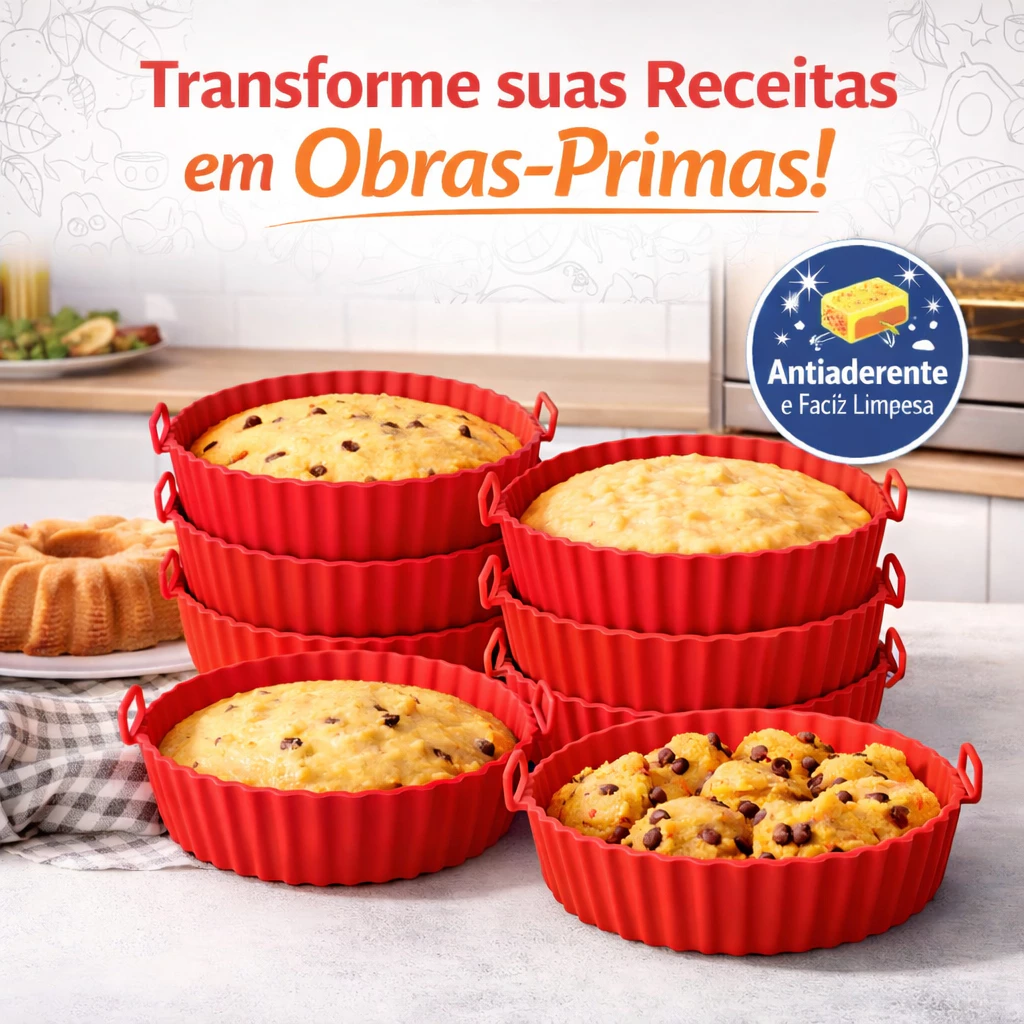Kit 6 Forma de Silicone para Fritadeira Air Fryer com Alça Antiaderente Cozinha