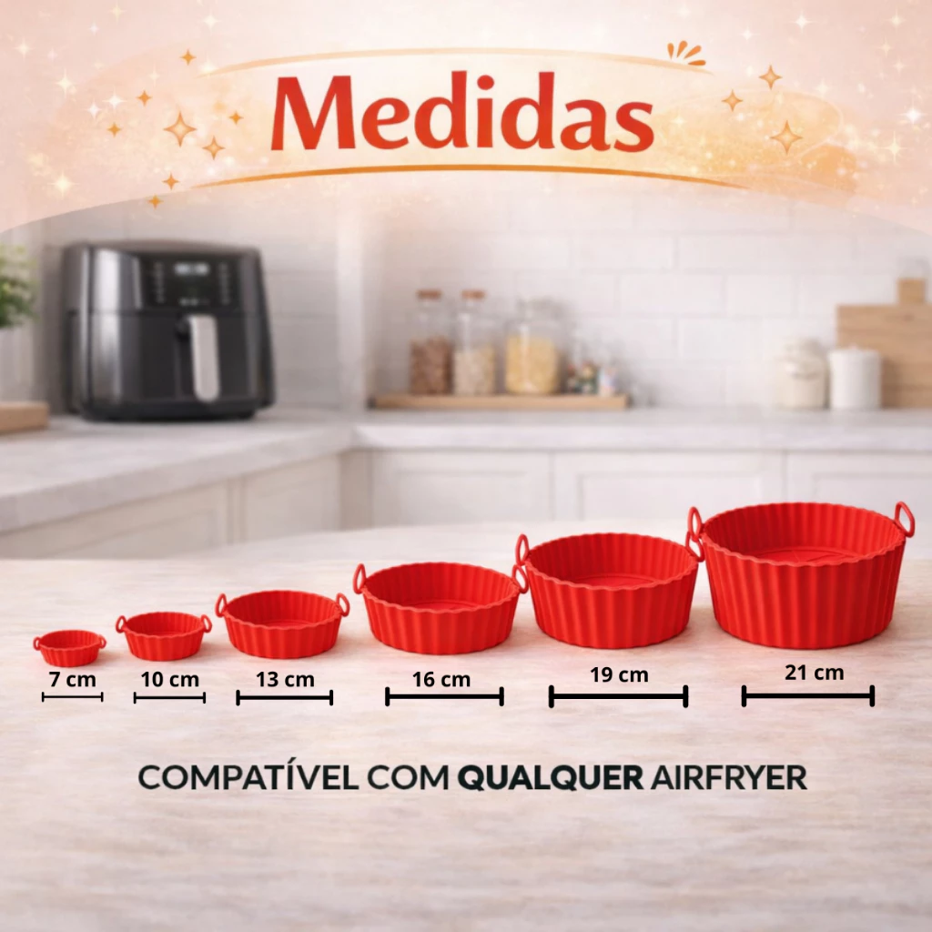 Kit 6 Forma de Silicone para Fritadeira Air Fryer com Alça Antiaderente Cozinha