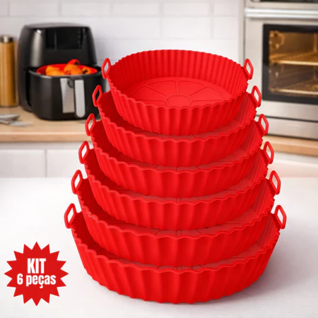 Kit 6 Forma de Silicone para Fritadeira Air Fryer com Alça Antiaderente
