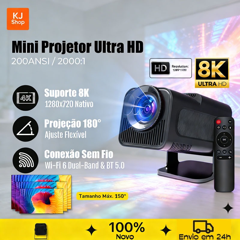Projetor Portátil Smart HY320 Pro Android 11 Wi-Fi 6 Bluetooth 5.0 Resolução HD Suporta 1080p/4K em Oferta na Shopee