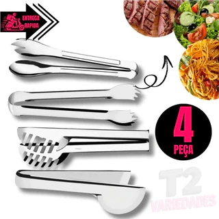 Kit 4 Utensílios de Cozinha Inox – Pegador Massa 20cm Universal 20cm Salada 20cm Gelo 18,5cm