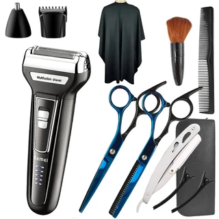 Kit Conjunto de máquina de cortar cabelo + conjunto de tesouras profissionais para cabelo, caixa para tesouras