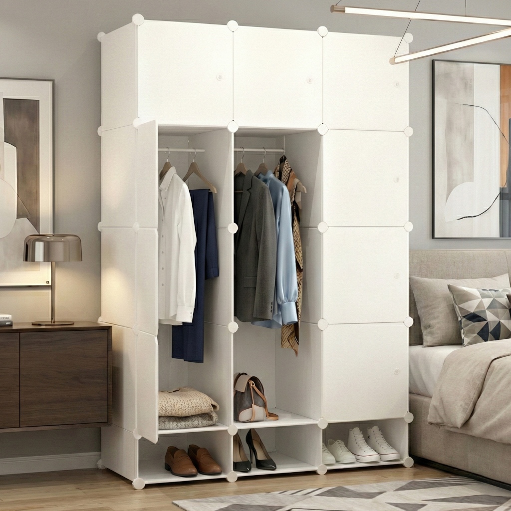 Guarda-Roupa Modular Plástico Grande Cabideiro, Sapateira, Porta Transparente
