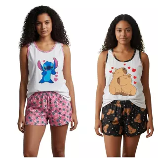 Kit com 2 pijamas infantis para irmas regata de menina roupa de dormir de verao em Oferta na Shopee