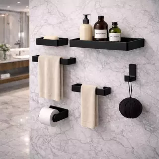 Kit Acessórios Para Banheiro Preto Fosco 6 Peças MAX Moderno em Oferta na Shopee