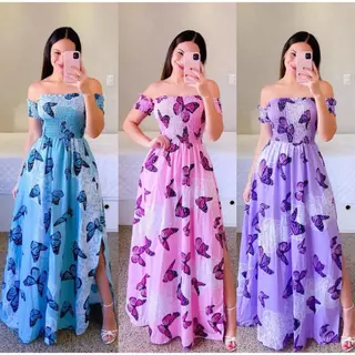 Vestido feminino longo lastex estampado moda evangélica luxo - REF 149 em Oferta na Shopee