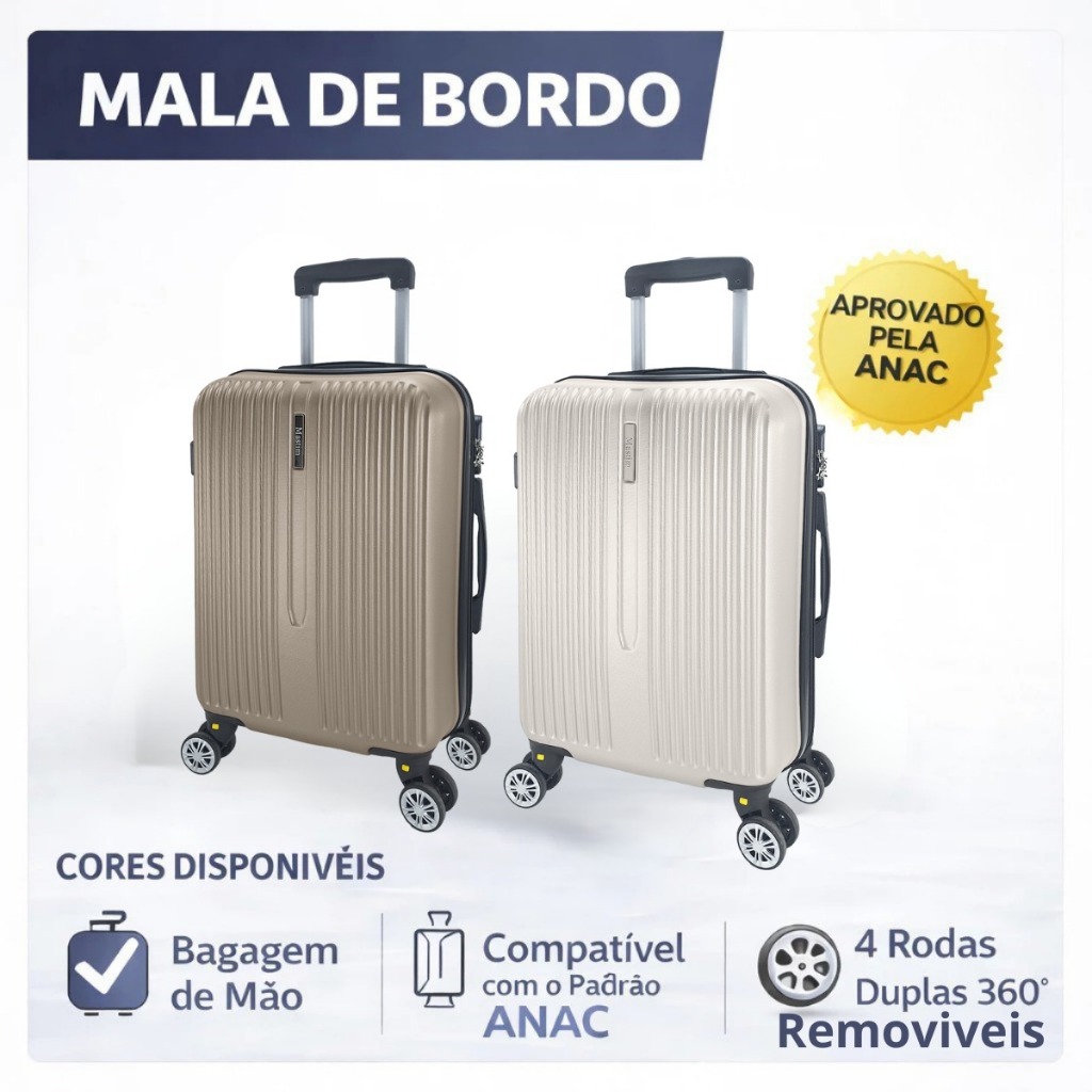Mala de Bordo Rígida 10kg Rodas 360°Medidas ANAC Cadeado Embutido ...