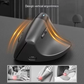 Mouse vertical sem fio, dual mode Bluetooth 2,4 GHz, design ergonômico com LED RECARREGAVEL OU COM PILHA