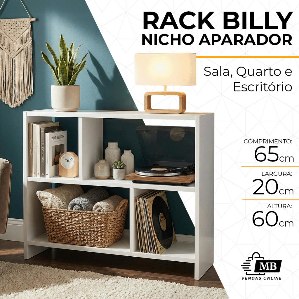 Rack Billy Branco Nicho Aparador Industrial Para Sala Quarto Escritório ...