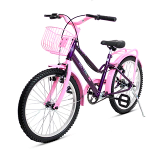 Bicicleta Infantil Aro 20 Feminina Tipo Huntrix Violeta Guerreiras K-pop Xtbk Cestinha E Bagageiro