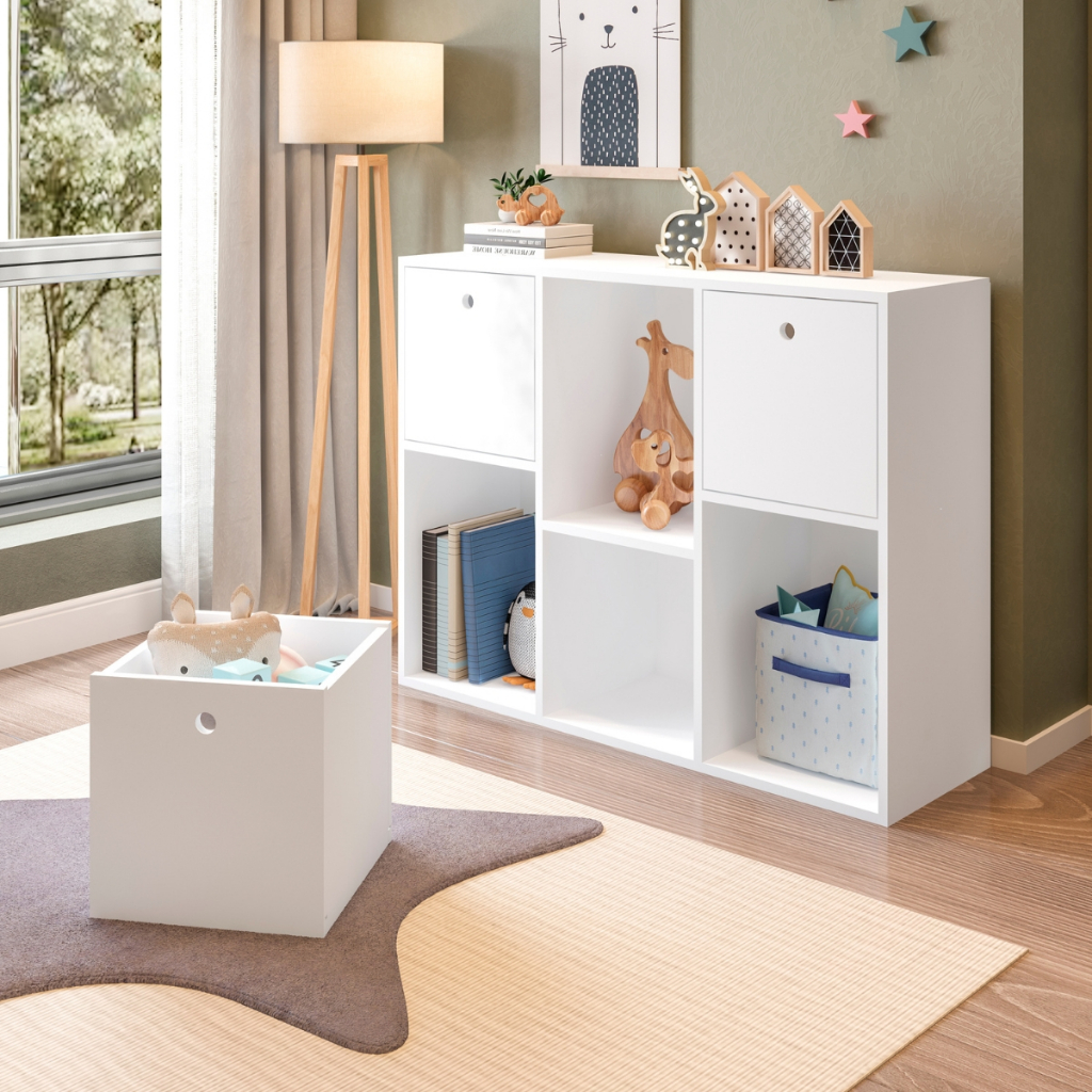 Estante Armário Organizador Multiuso Infantil MDP Quarto com 3 Nichos e 3 Caixas para Brinquedos