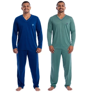 Kit com 2 Pijamas Masculino Inverno Manga Longa com Calça em Malha de Qualidade Cores Sortidas em Oferta na Shopee