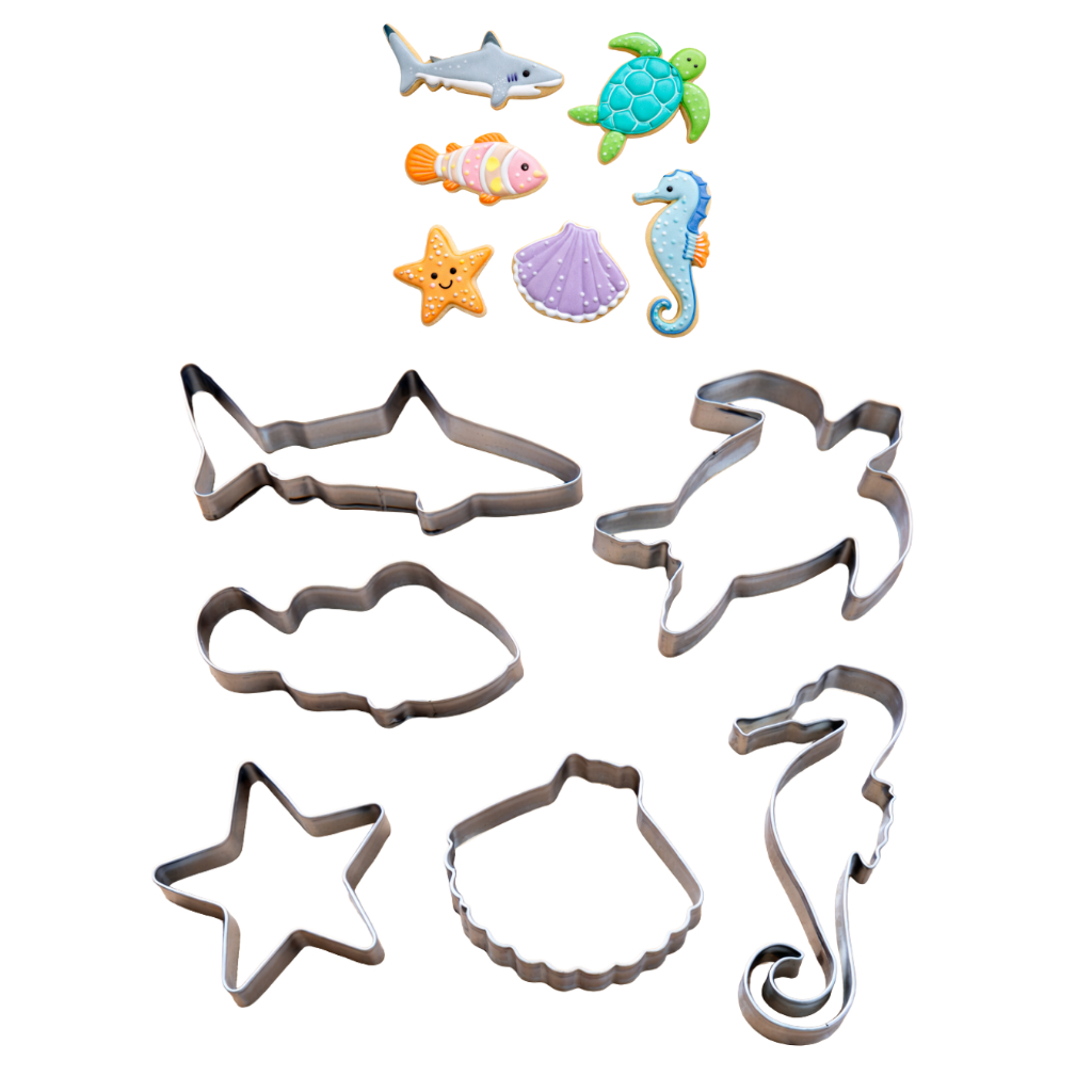 Kit 6 Cortadores Fundo Mar Aço Inox Cookies Decoração Bolos 