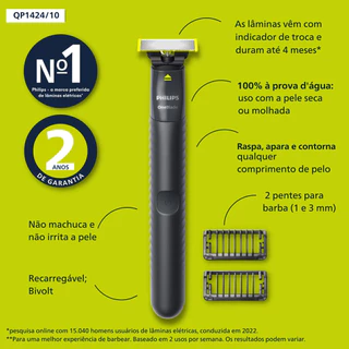 Barbeador Elétrico OneBlade - Tecnologia Ajustável, 30 Minutos de Uso, Uso Seco e Molhado