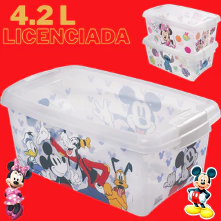 Caixa Organizadora com Trava 4,2L Mickey Minnie Stitch Princesa Licenciado Disney Cesto Organizador em Oferta na Shopee
