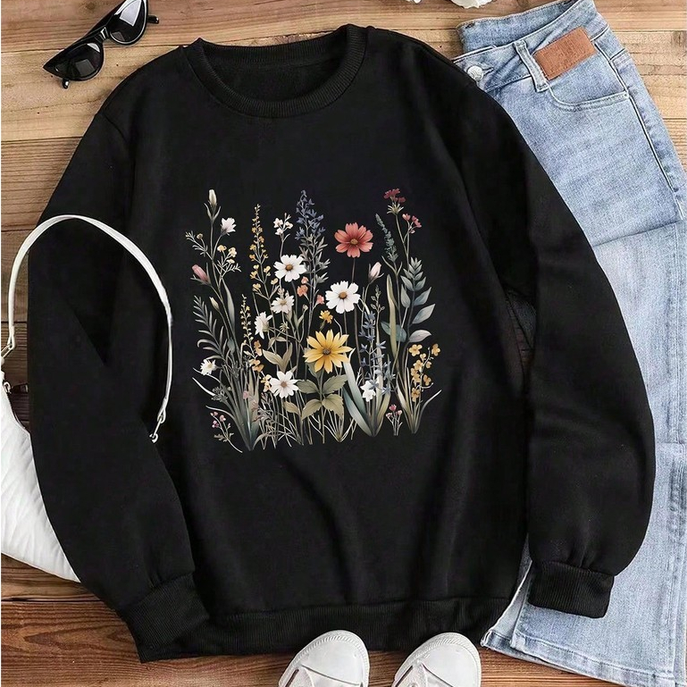 Moletom Gola Careca Feminino Estampado Varias Flores Delicado Estilosa ...