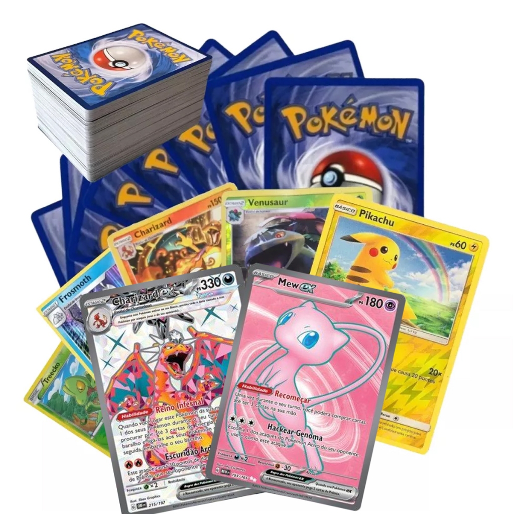 100 Cartas Pokémon incluindo 10 Brilhantes e 2 Ultra Raras - Original ...