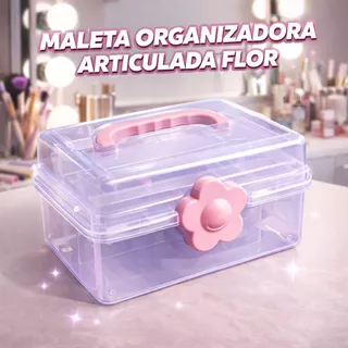 Maleta Organizadora Caixa Com Alça E Divisorias Transparente com Flor Rosa Urso em Oferta na Shopee
